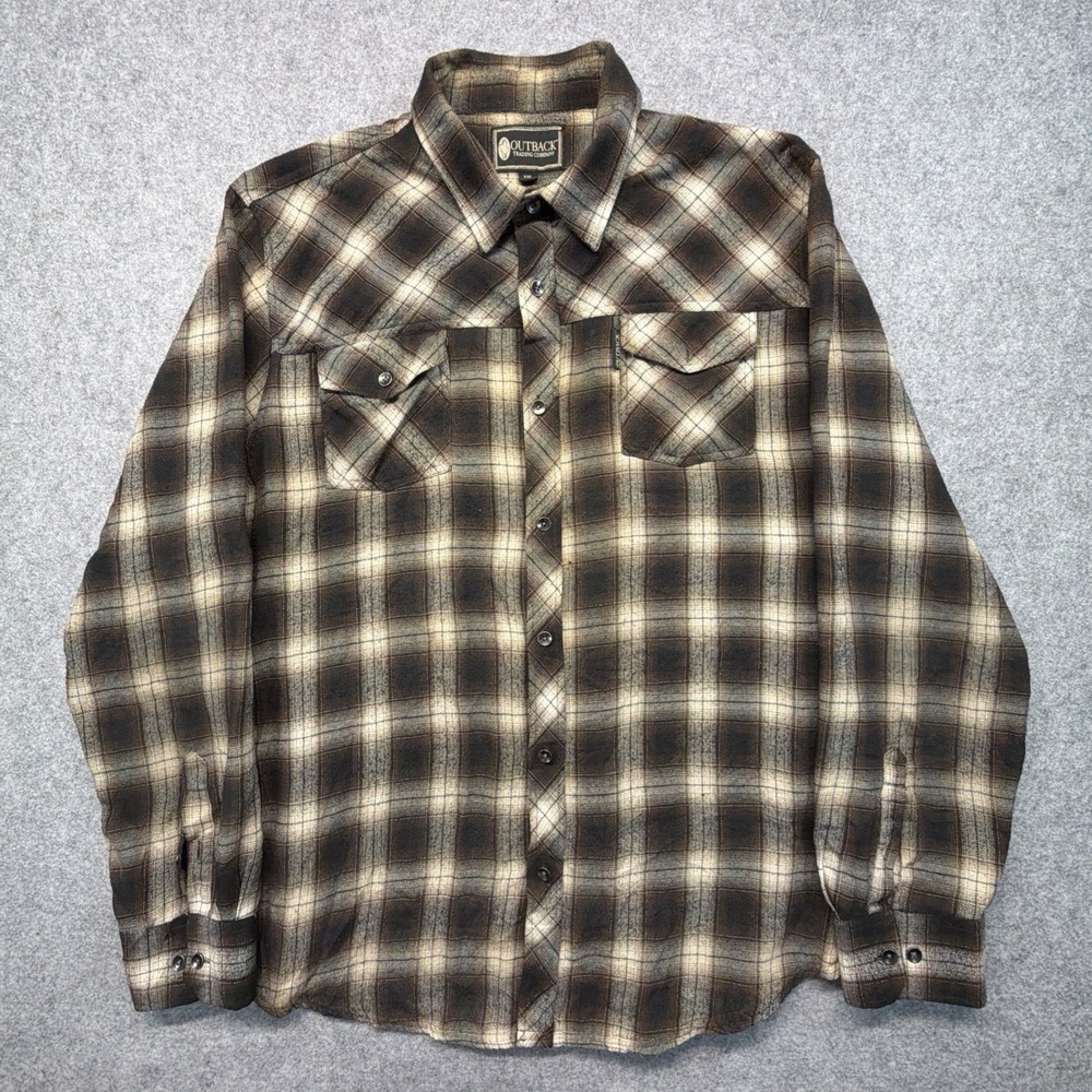 Outback Trading Co. Shirt Mens XXL Brown Plaid Western Longsleeve